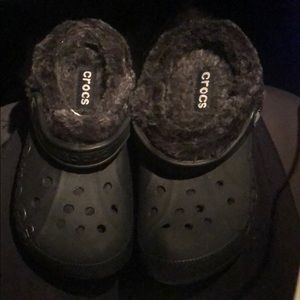 Fur lined black crocs